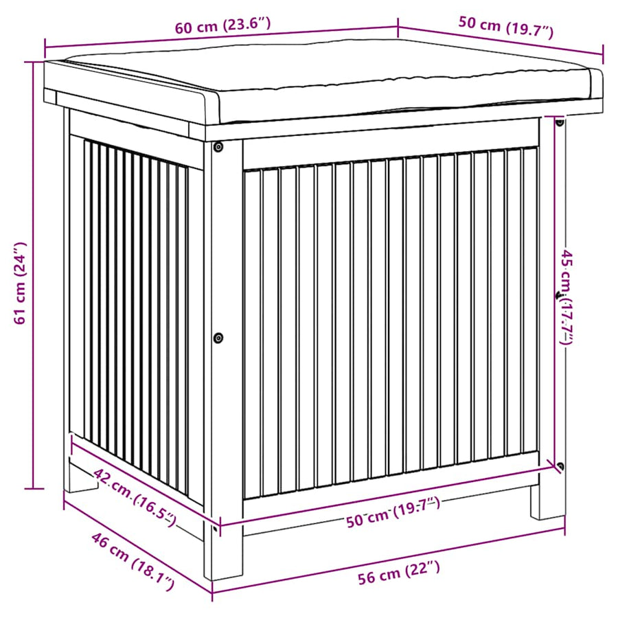 Kussenbox Voor Buiten Massief Acaciahout 60 x 50 x 61 cm Crèmewit