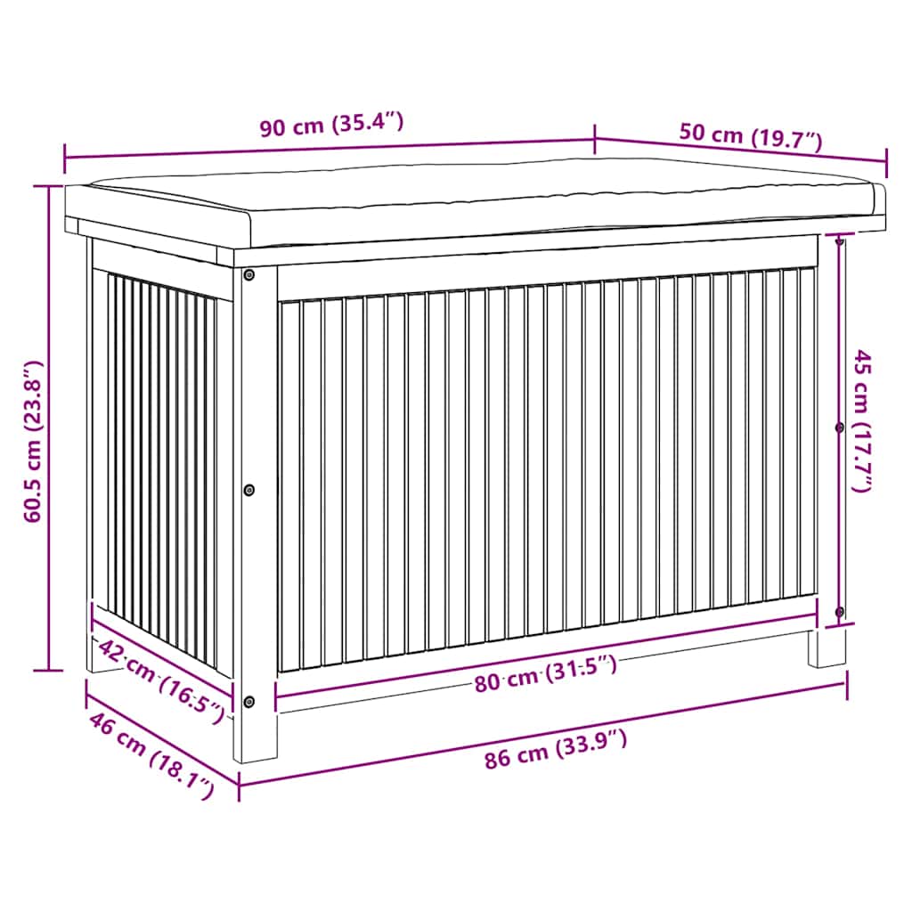 Kussenbox Voor Buiten 90X50X60,5 Cm Massief Acaciahout 90 x 50 x 60.5 cm Crèmewit