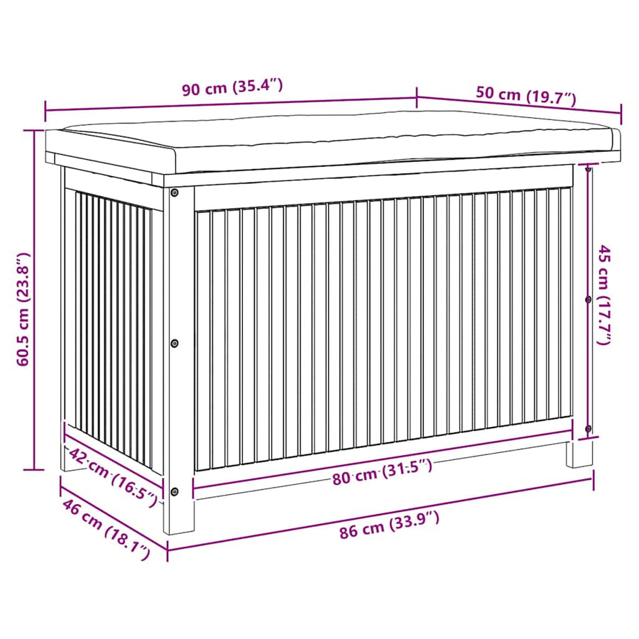 Kussenbox Voor Buiten 90X50X60,5 Cm Massief Acaciahout 90 x 50 x 60.5 cm Crèmewit