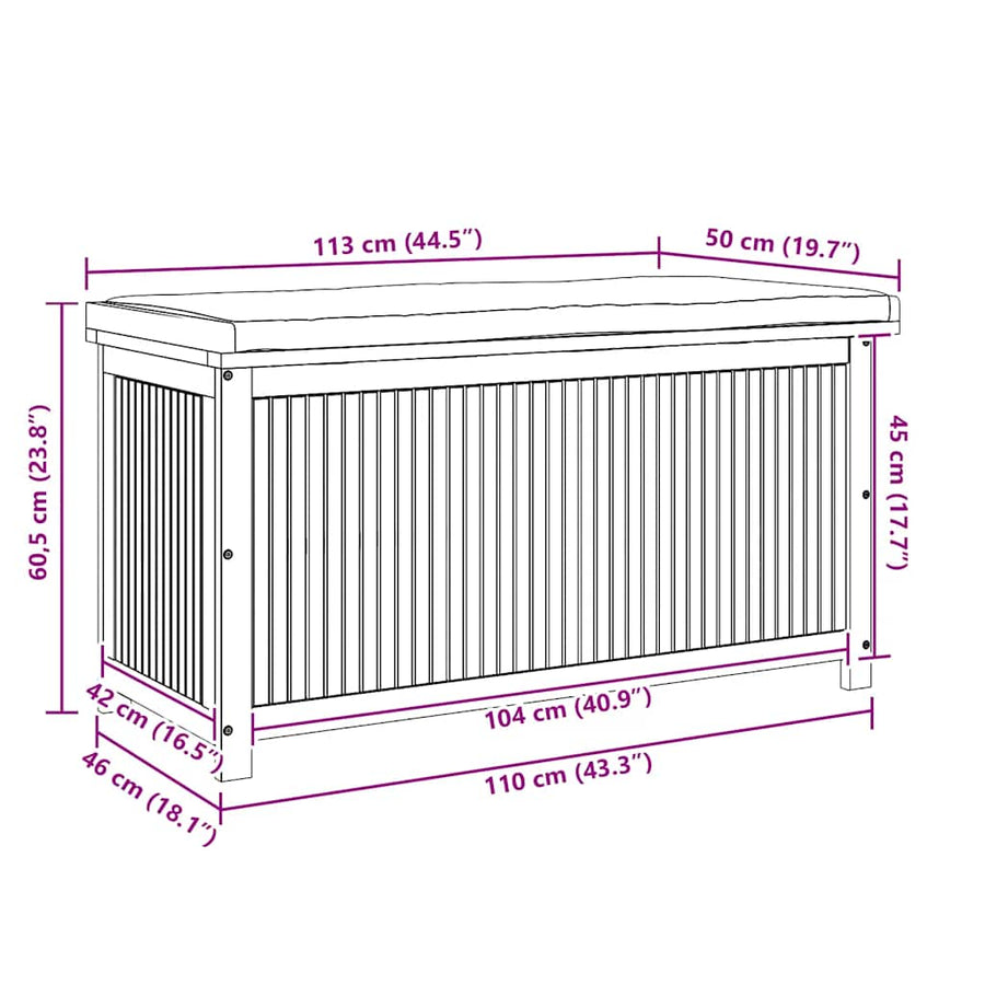 Opbergbox Voor Buiten 113X50X60,5 Cm Massief Acaciahout 113 x 50 x 60.5 cm Crèmewit