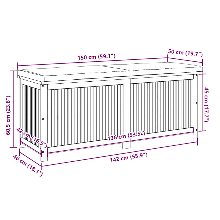Kussenbox Voor Buiten 150X50X60,5 Cm Massief Acaciahout 150 x 50 x 60.5 cm Crèmewit