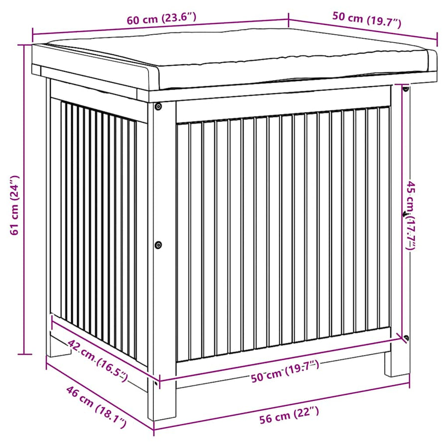 Kussenbox Voor Buiten Massief Acaciahout 60 x 50 x 61 cm Donkergrijs