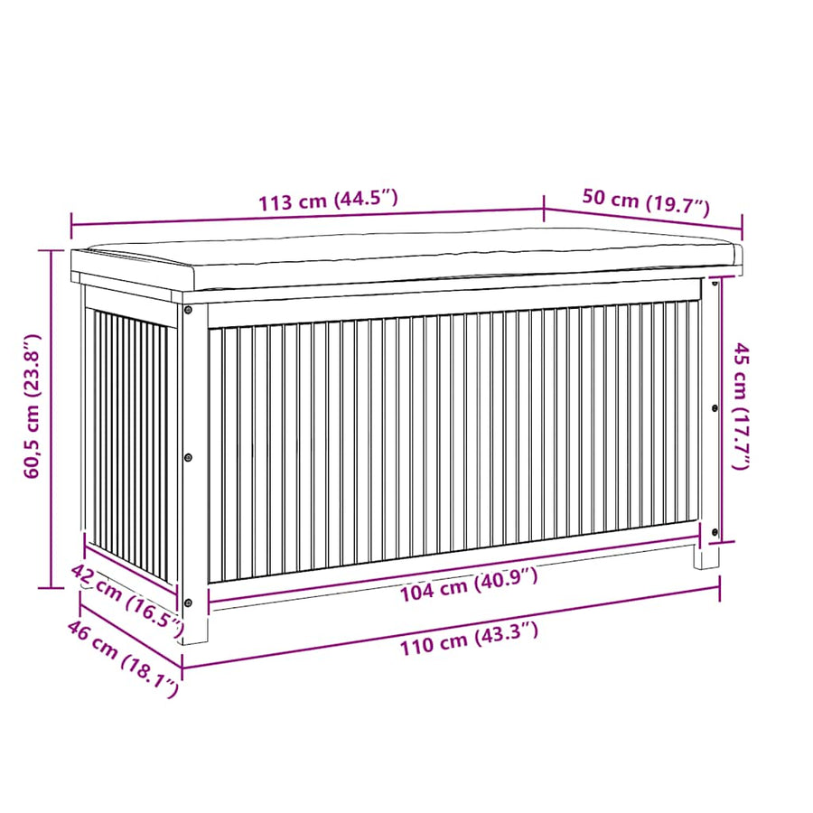 Opbergbox Voor Buiten 113X50X60,5 Cm Massief Acaciahout 113 x 50 x 60.5 cm Donkergrijs