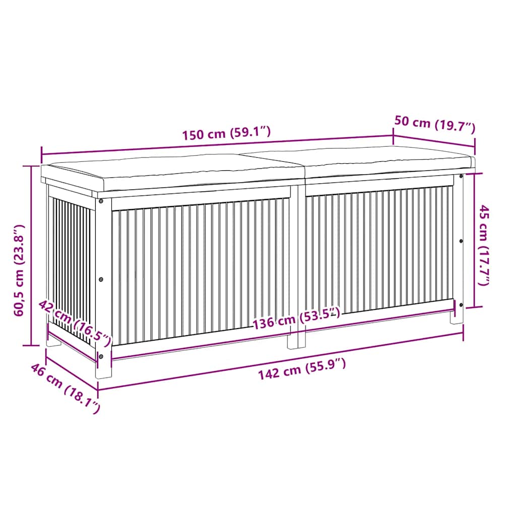Kussenbox Voor Buiten 150X50X60,5 Cm Massief Acaciahout 150 x 50 x 60.5 cm Donkergrijs