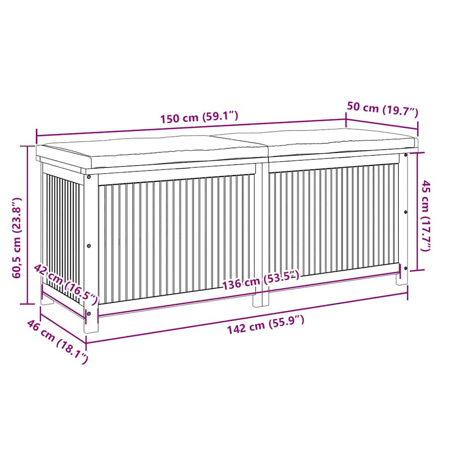 Kussenbox Voor Buiten 150X50X60,5 Cm Massief Acaciahout 150 x 50 x 60.5 cm Donkergrijs