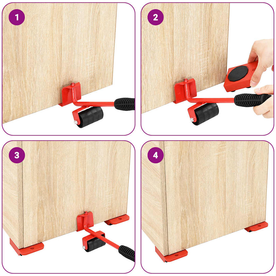 Meubelrollers 8 stuks met lifters 9,8x7,5x3 cm 150 kg rood