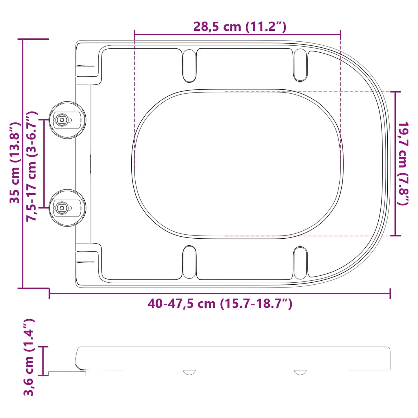 Toiletzitting Antraciet 47,5 x 35 x 3,6 cm Duroplast
