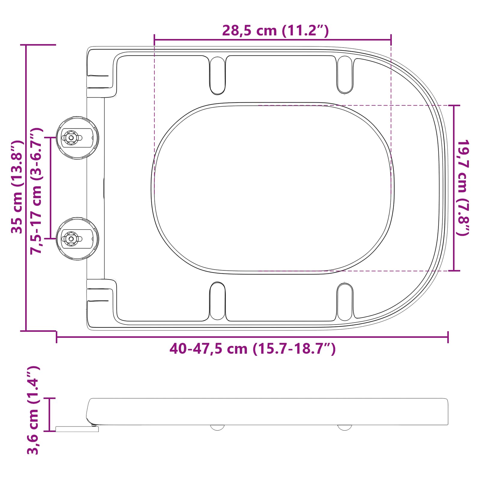 Toiletzitting Antraciet 47,5 x 35 x 3,6 cm Duroplast