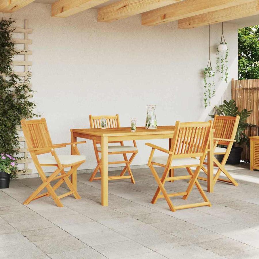 Opvouwbare Stoel 4 Pcs Wit 49 X 57,5 X 92Cm Massief Acaciahout Crèmewit Met armleuning