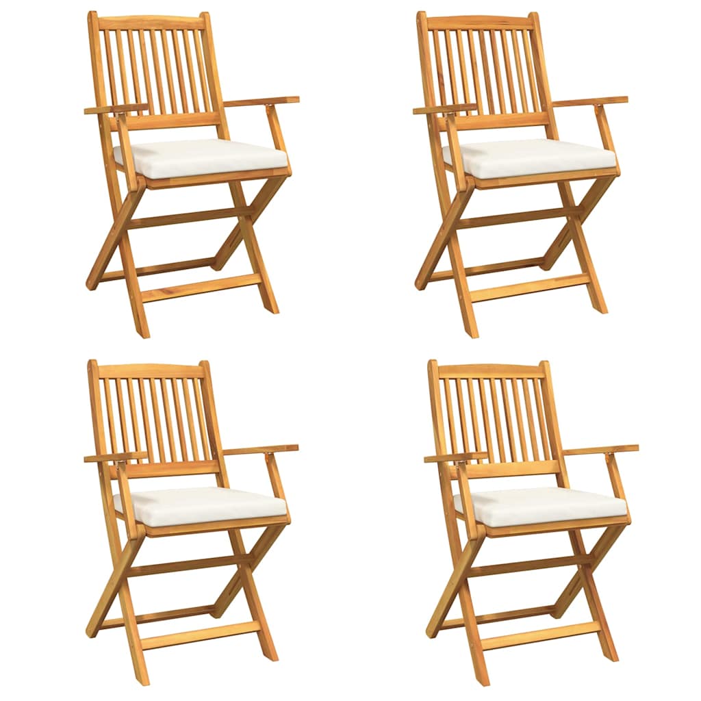 Opvouwbare Stoel 4 Pcs Wit 49 X 57,5 X 92Cm Massief Acaciahout Crèmewit Met armleuning