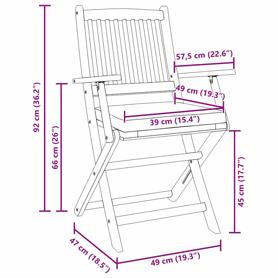 Opvouwbare Stoel 4 Pcs Wit 49 X 57,5 X 92Cm Massief Acaciahout Crèmewit Met armleuning