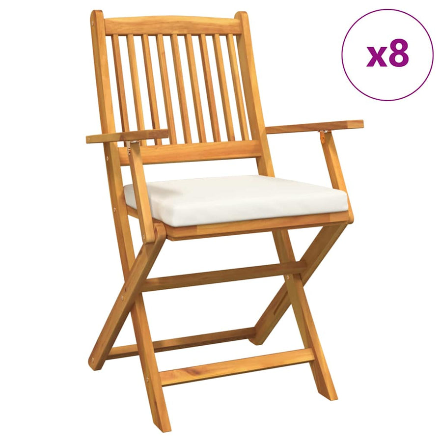 Opvouwbare Stoel 8 Pcs Wit 49 X 57,5 X 92Cm Massief Acaciahout Crèmewit Met armleuning