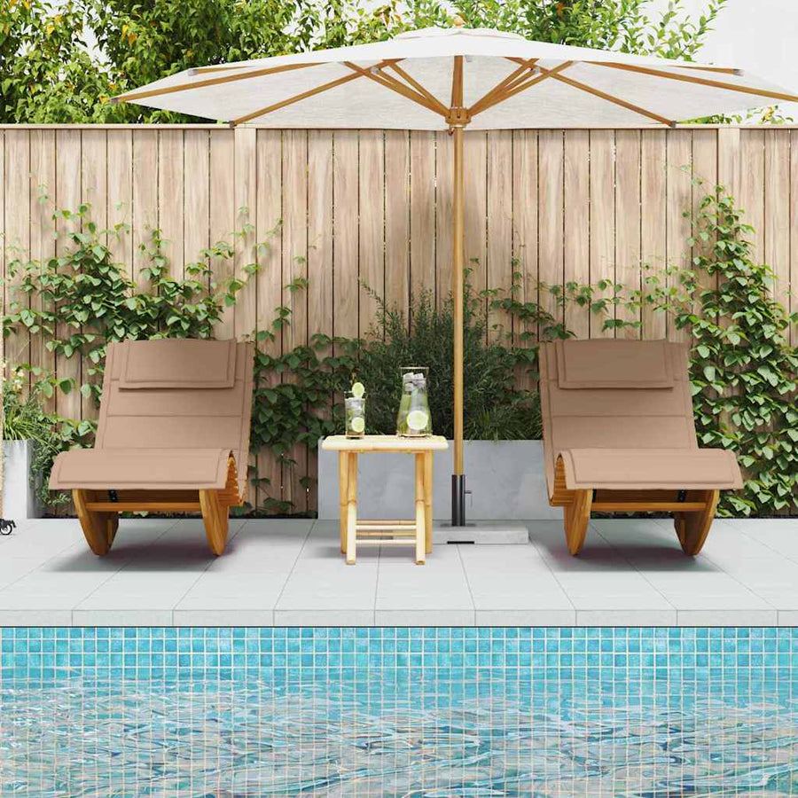 Ligstoel Met Kussen 2-Persoon 2 Pcs Bruin Massief Acaciahout Taupe