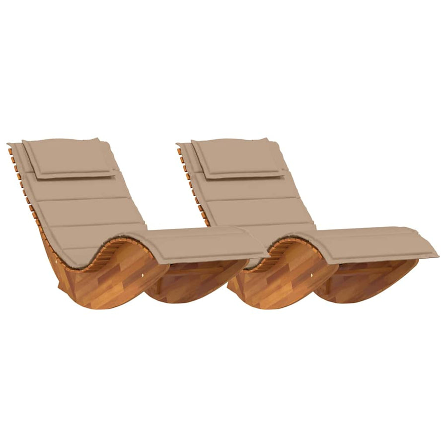 Ligstoel Met Kussen 2-Persoon 2 Pcs Bruin Massief Acaciahout Taupe