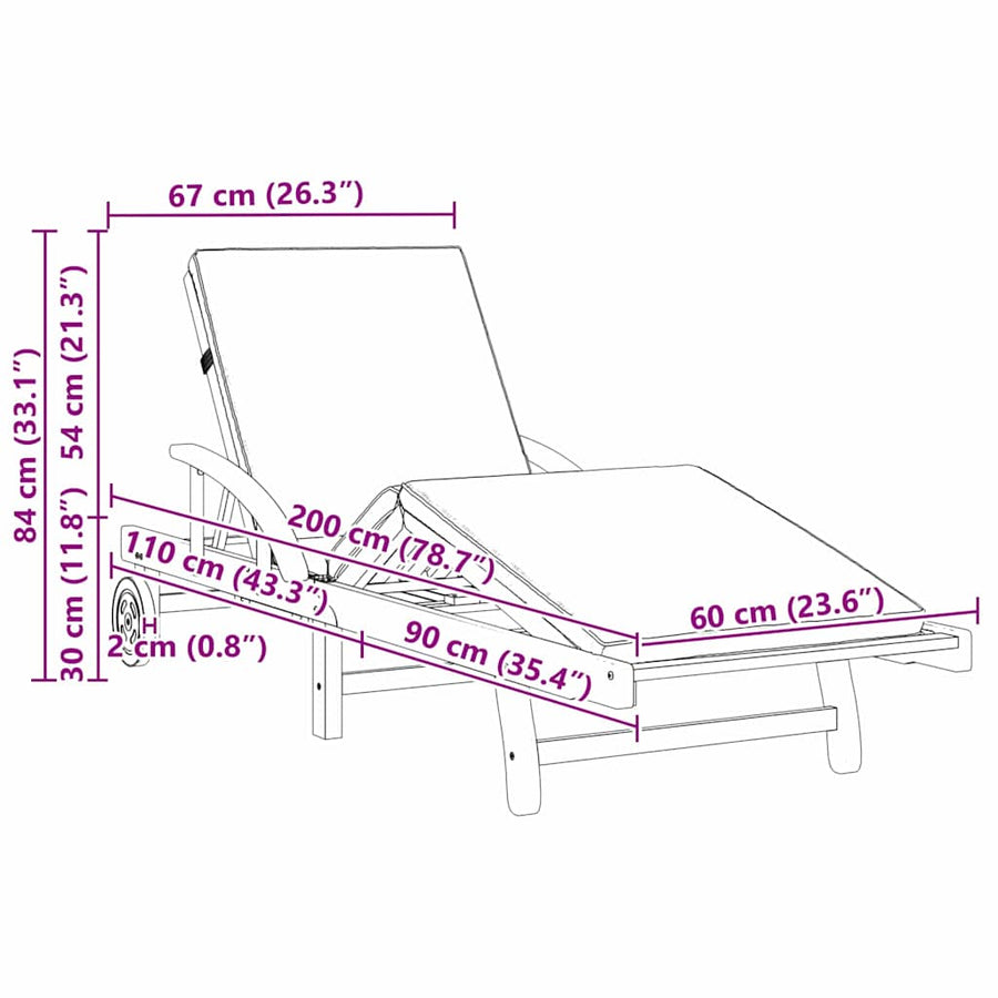 Ligstoel 2 Pcs 200 X 67 X 84Cm Massief Acaciahout Rood 2x zonligstoel