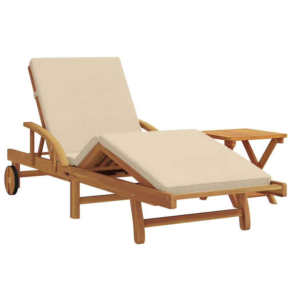 Ligstoel 2 Pcs 40 X 40 X 40Cm Massief Acaciahout Beige 2x zonnebed + tafel