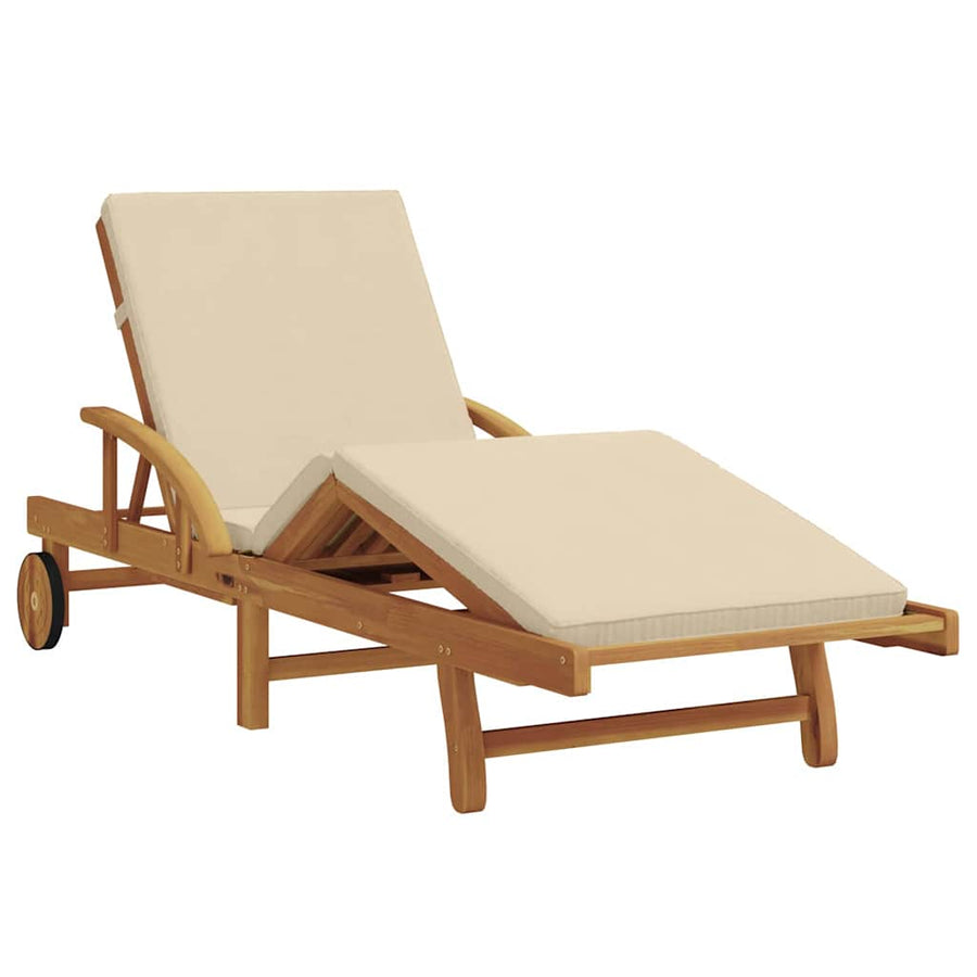 Ligstoel 2 Pcs 40 X 40 X 40Cm Massief Acaciahout Beige 2x zonnebed + tafel