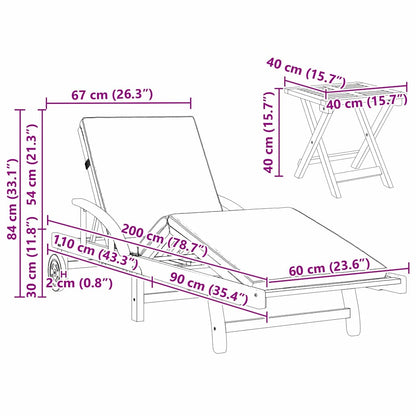 Ligstoel 2 Pcs 200 X 67 X 84 Cm Massief Acaciahout Taupe 2x zonnebed + tafel