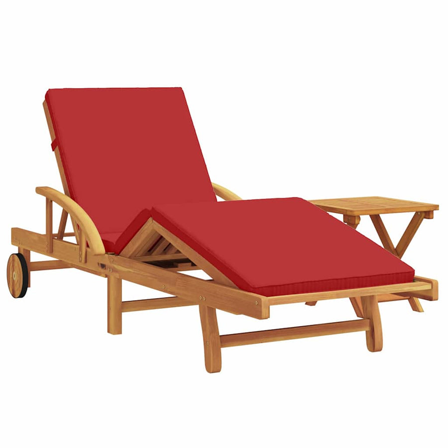 Ligstoel 2 Pcs Massief Acaciahout Rood 2x zonnebed + tafel