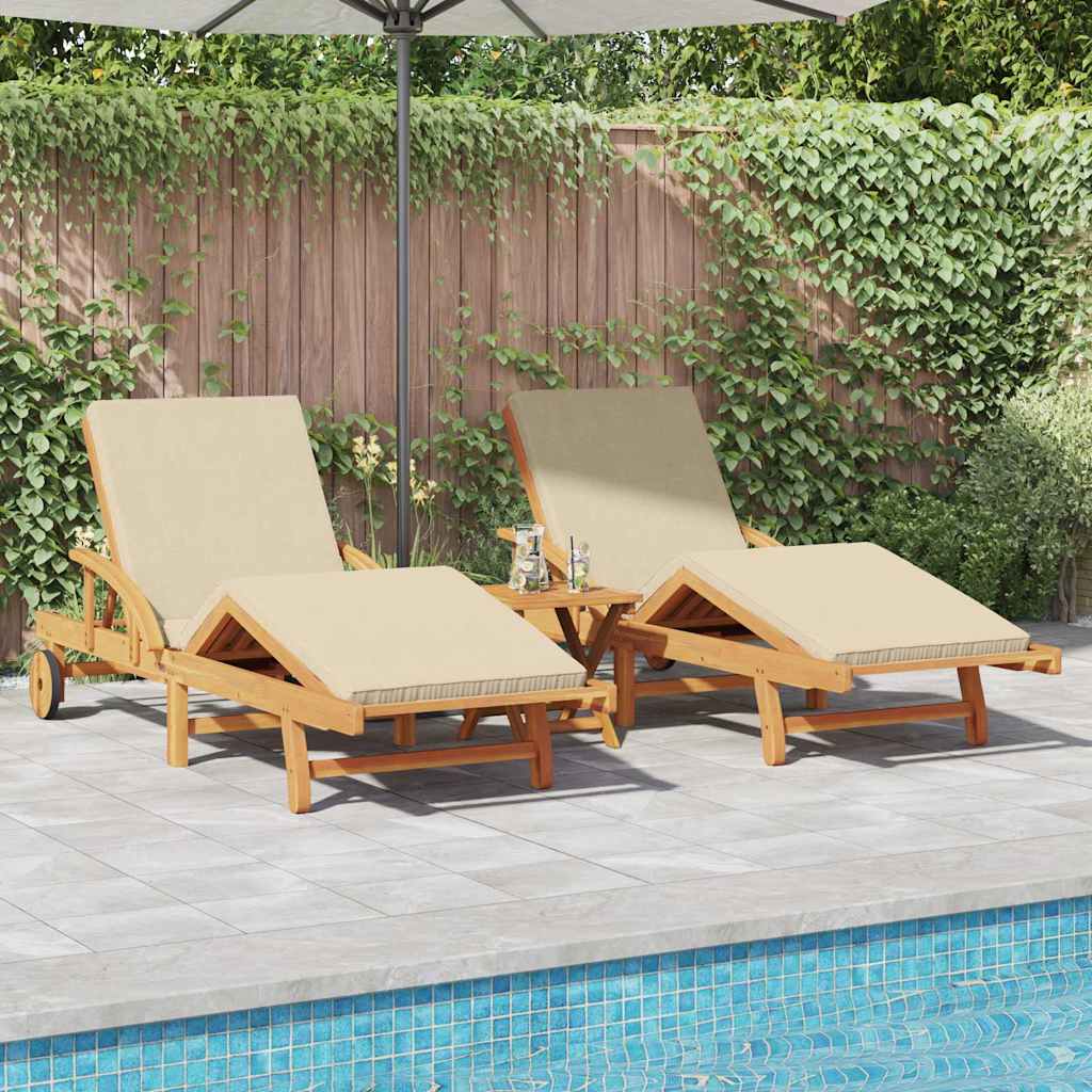 Ligstoel 3 Pcs Massief Acaciahout Beige 2x zonnebed + tafel