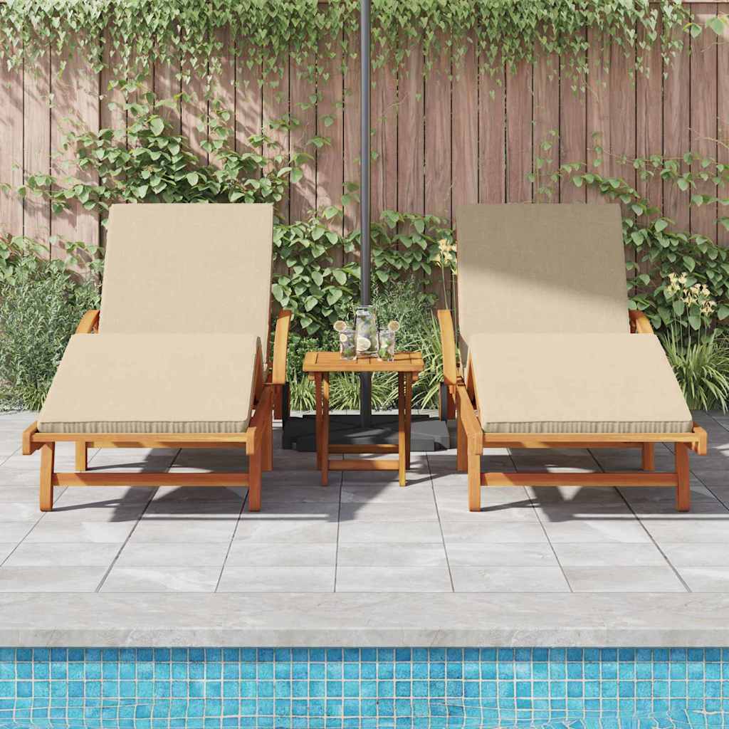 Ligstoel 3 Pcs Massief Acaciahout Beige 2x zonnebed + tafel