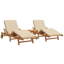 Ligstoel 3 Pcs Massief Acaciahout Beige 2x zonnebed + tafel