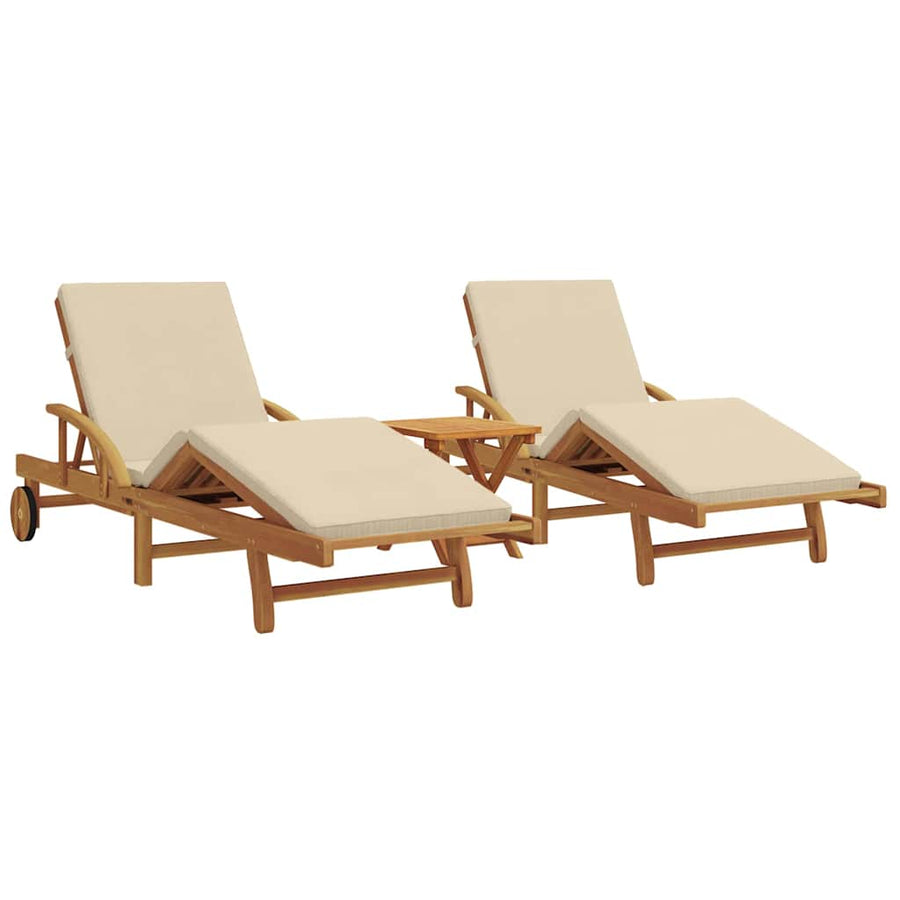 Ligstoel 3 Pcs Massief Acaciahout Beige 2x zonnebed + tafel