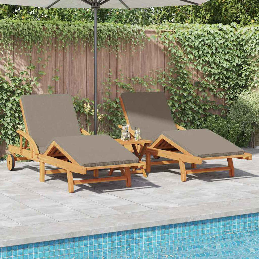 Ligstoel 3 Pcs Massief Acaciahout Taupe 2x zonnebed + tafel