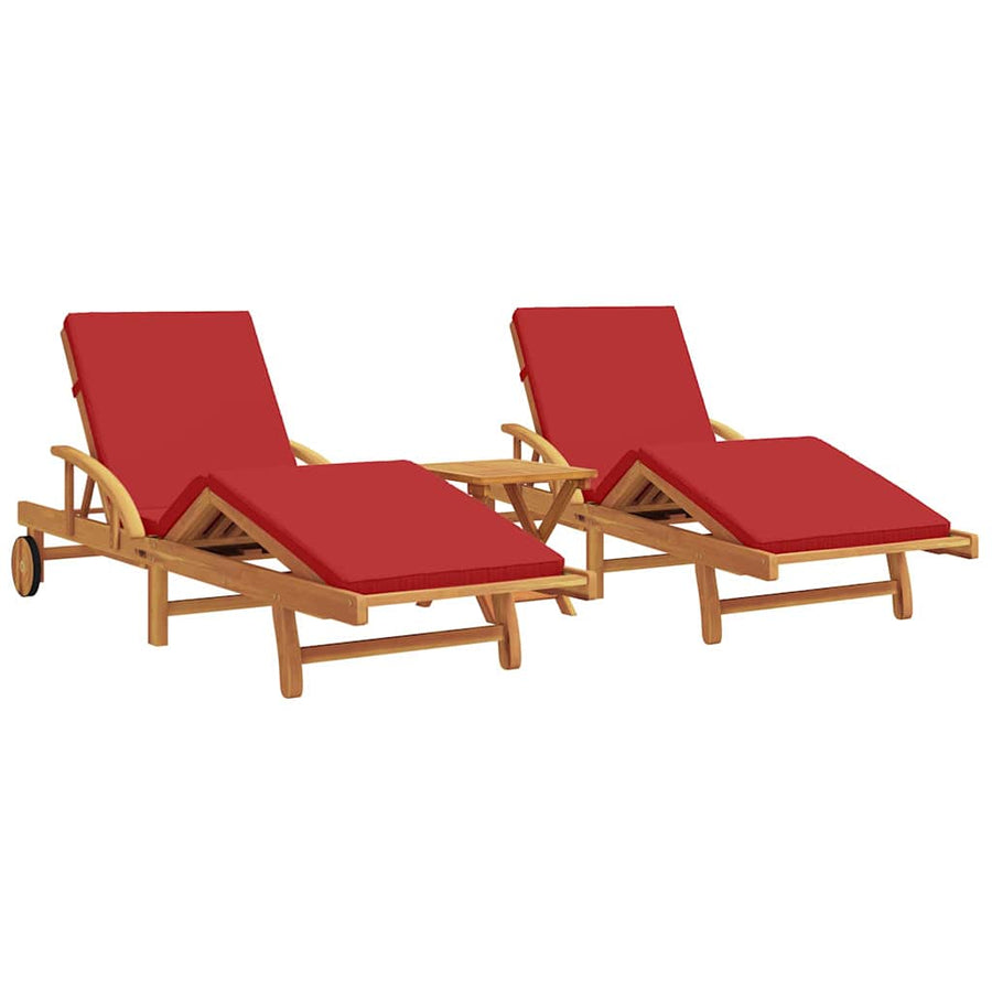 Ligstoel 2-persoon 3 pcs Rood 40 x 40 x 40cm Massief acaciahout