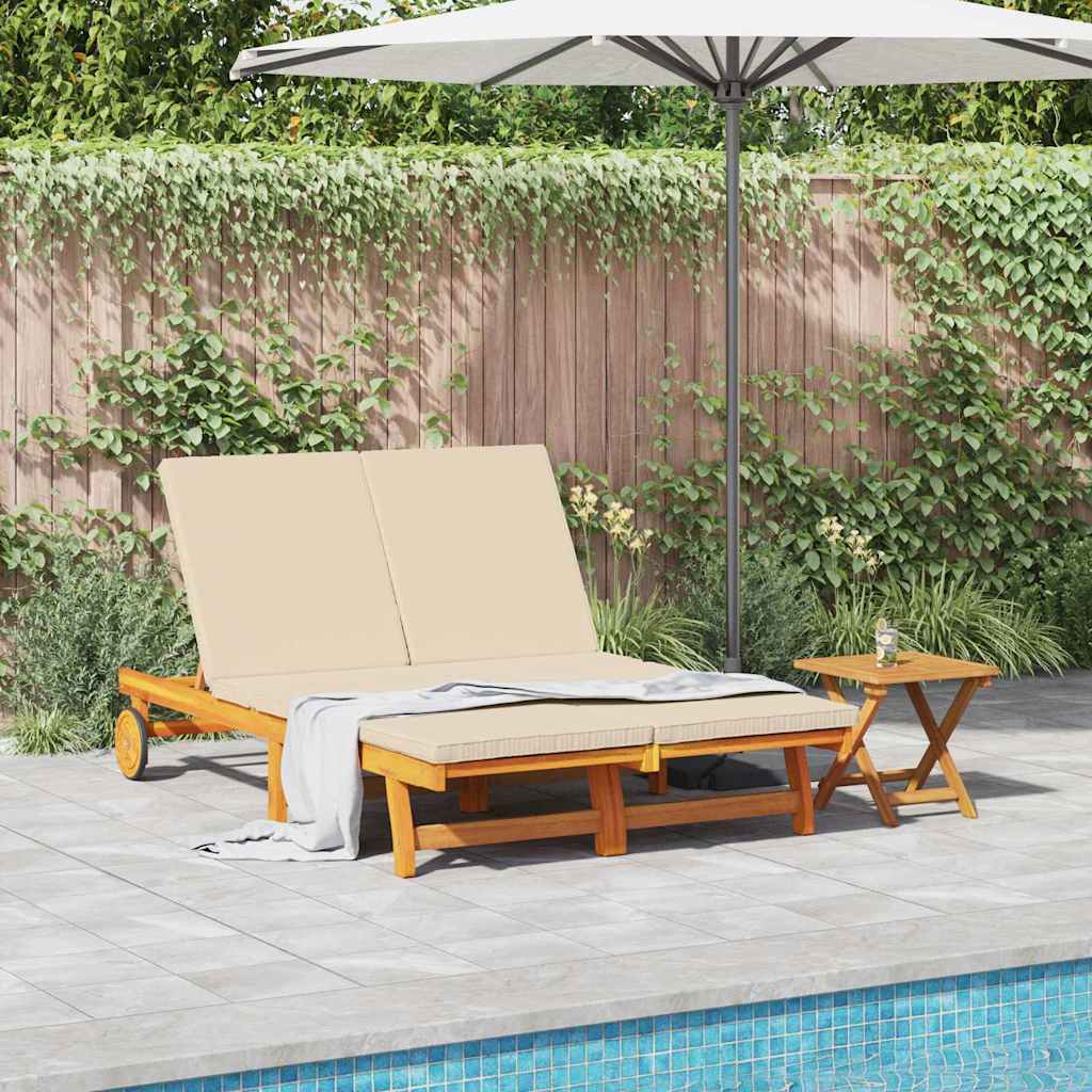 Ligstoel Met Kussen Bruin 125 X 200 X 84Cm Massief Acaciahout Beige 2-persoons ligbed