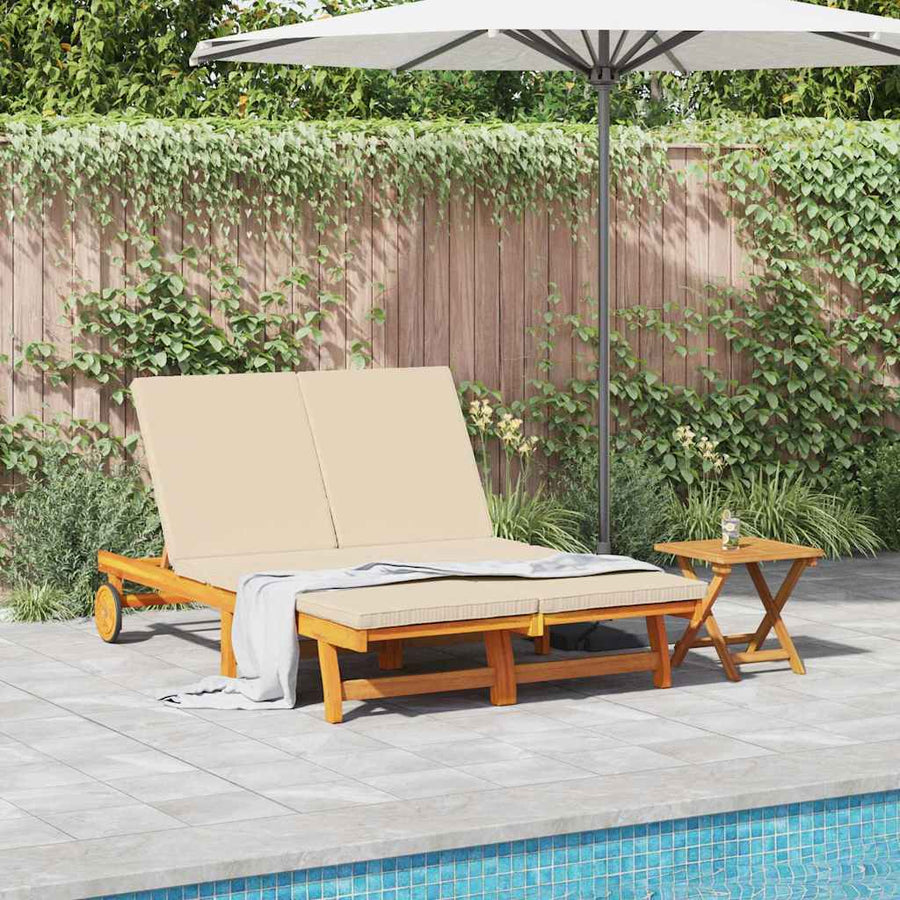 Ligstoel Met Kussen Bruin 125 X 200 X 84Cm Massief Acaciahout Beige 2-persoons ligbed