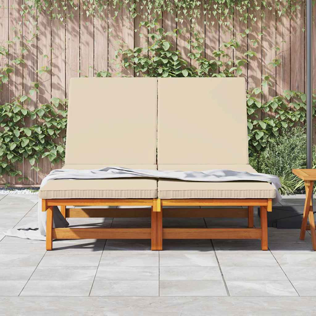 Ligstoel Met Kussen Bruin 125 X 200 X 84Cm Massief Acaciahout Beige 2-persoons ligbed