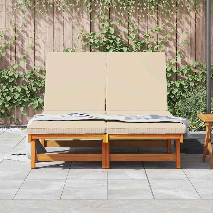 Ligstoel Met Kussen Bruin 125 X 200 X 84Cm Massief Acaciahout Beige 2-persoons ligbed