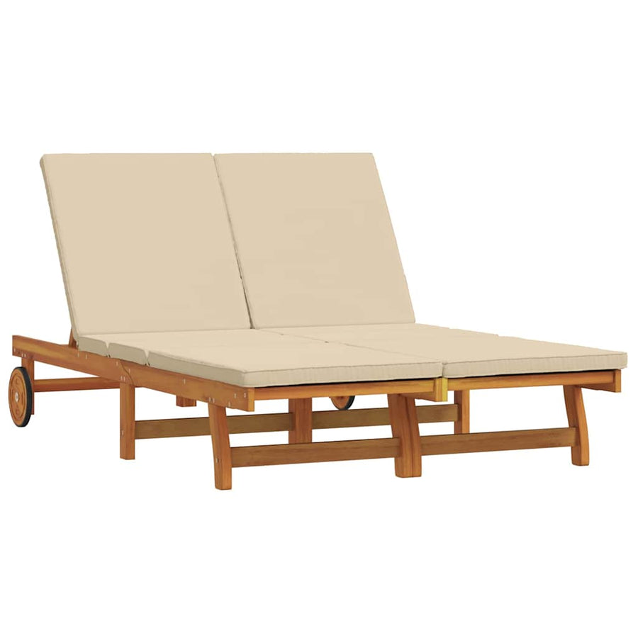 Ligstoel Met Kussen Bruin 125 X 200 X 84Cm Massief Acaciahout Beige 2-persoons ligbed