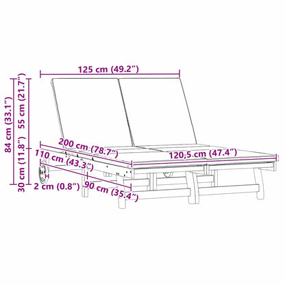 Ligstoel Met Kussen Bruin 125 X 200 X 84Cm Massief Acaciahout Beige 2-persoons ligbed