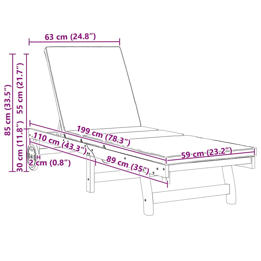 Ligstoel 2-Persoon 2 Pcs Bruin Massief Acaciahout