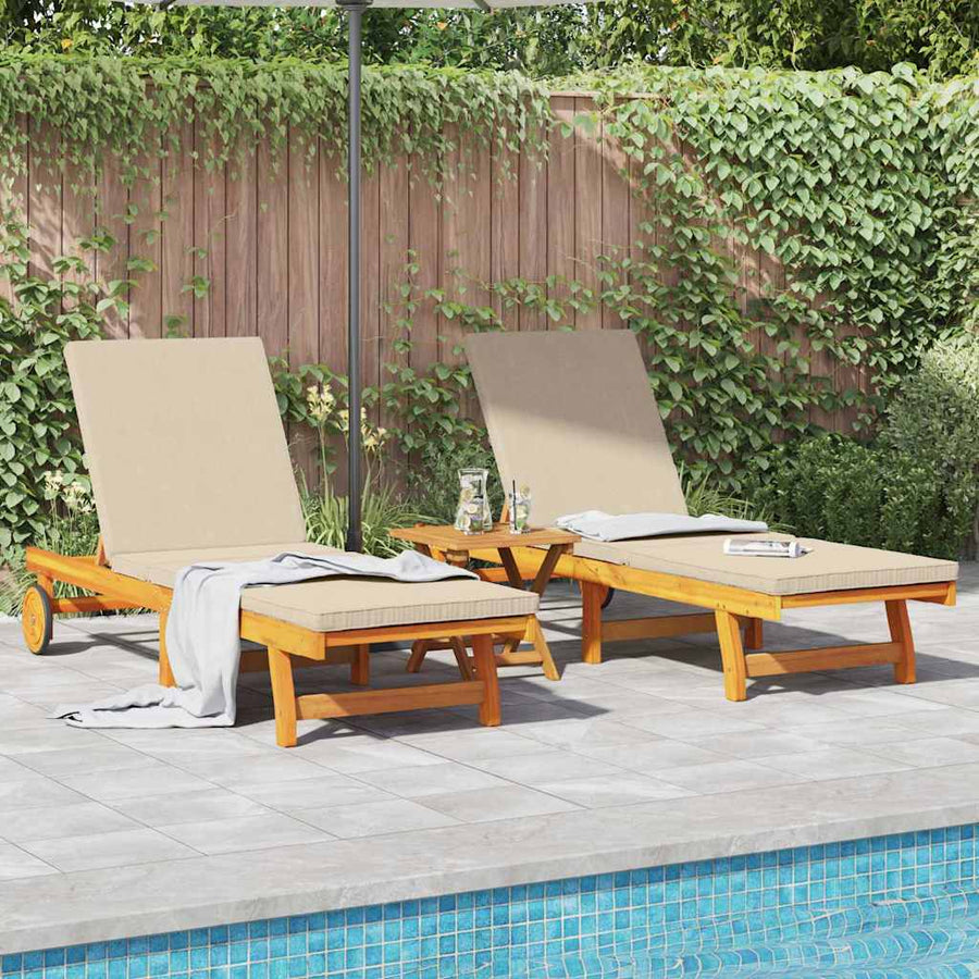 Ligstoel 2 Pcs Bruin 63 X 199 X 85Cm Massief Acaciahout Beige