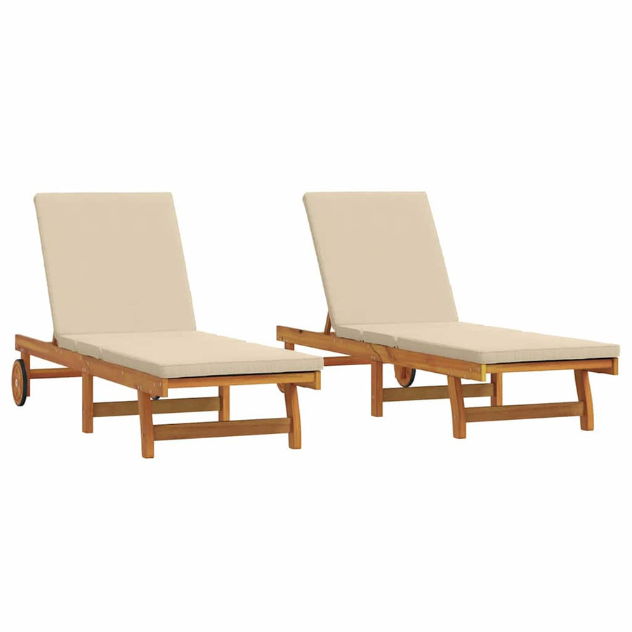 Ligstoel 2 Pcs Bruin 63 X 199 X 85Cm Massief Acaciahout Beige