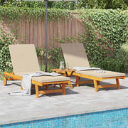 Ligstoel set massief acaciahout bruin beige 3x 40x40x40 cm