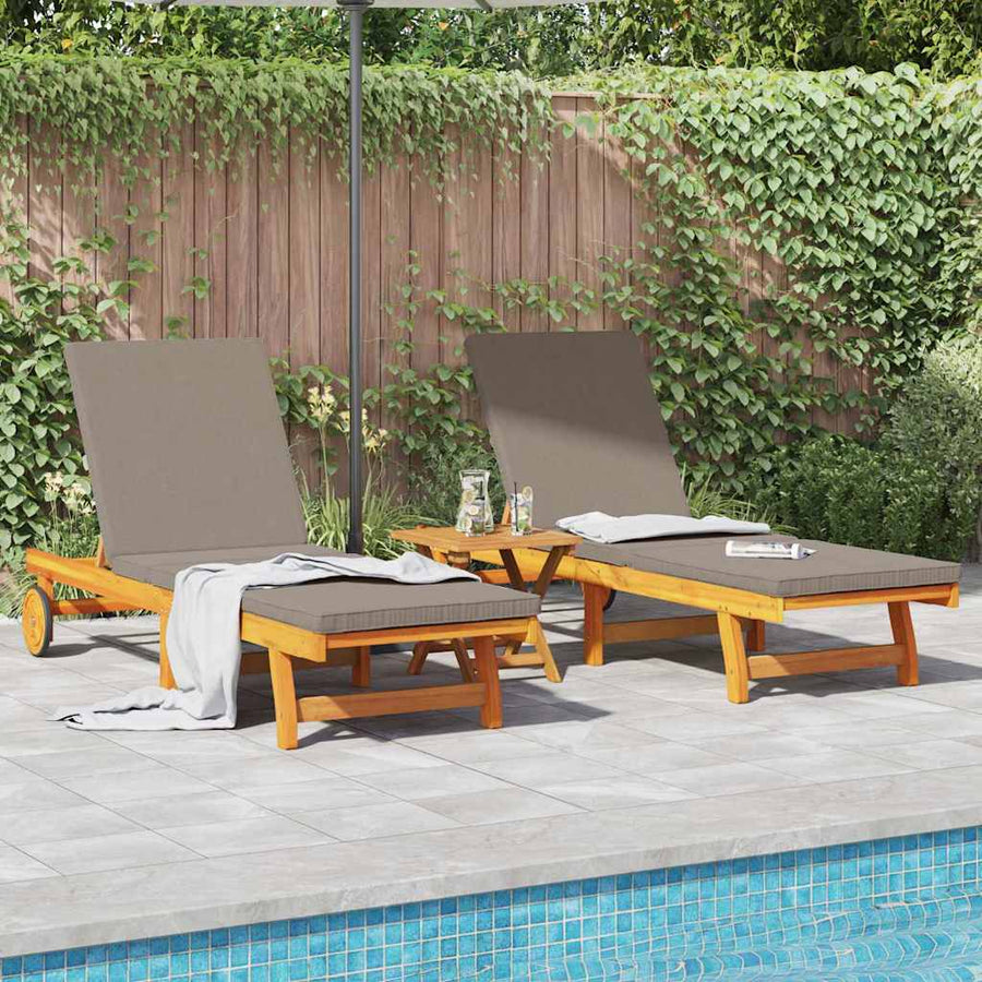 Ligstoel 3 Pcs Bruin 40 X 40 X 40Cm Massief Acaciahout Taupe 2x sun lounger +table