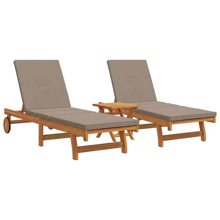 Ligstoel 3 Pcs Bruin 40 X 40 X 40Cm Massief Acaciahout Taupe 2x sun lounger +table