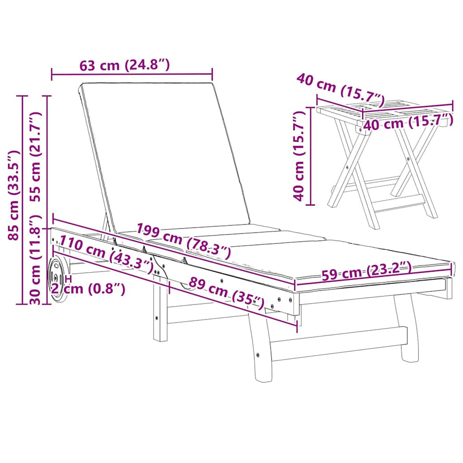 Ligstoel 3 Pcs Bruin 40 X 40 X 40Cm Massief Acaciahout Taupe 2x sun lounger +table