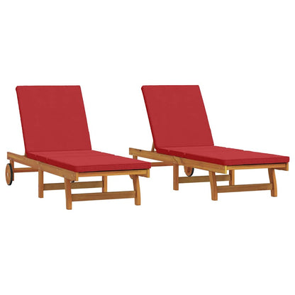 Ligstoel 3 Pcs Bruin 40 X 40 X 40Cm Massief Acaciahout Rood 2x sun lounger +table