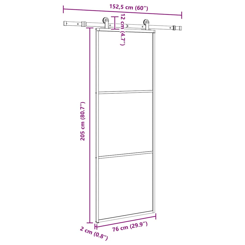 Schuifdeur met beslag 76x205 cm ESG-glas en aluminium
