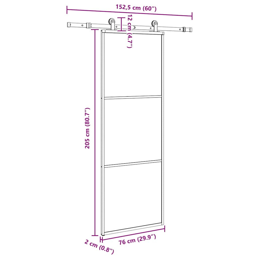 Schuifdeur met beslag 76x205 cm ESG-glas en aluminium