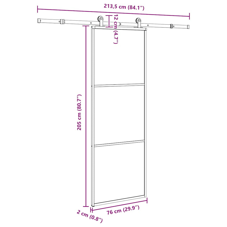 Schuifdeur met beslag 76x205 cm ESG-glas en aluminium