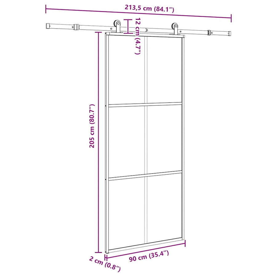 Schuifdeur met beslag 90x205 cm ESG-glas en aluminium