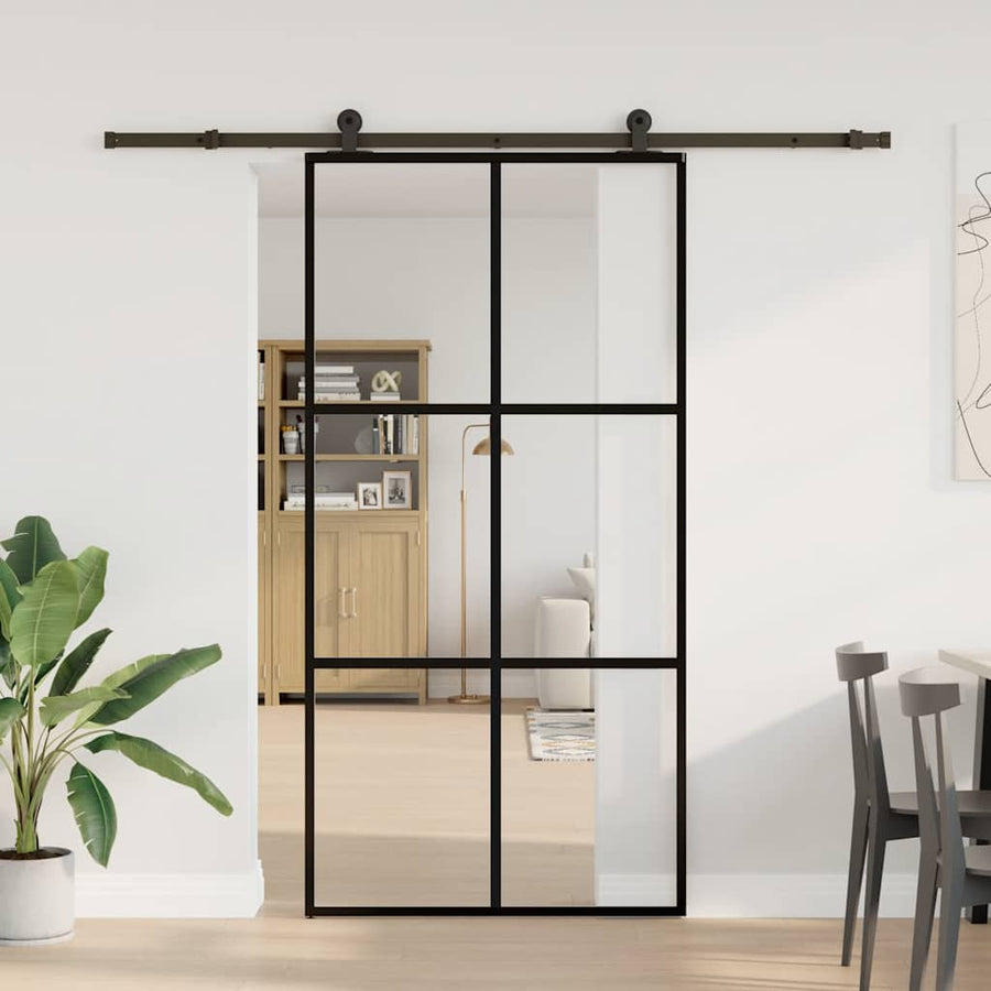 Schuifdeur met beslagset 102x205 cm aluminium en ESG-glas
