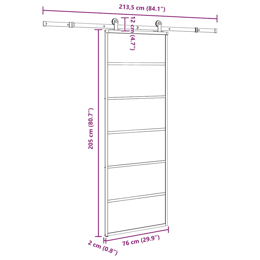 Schuifdeur met beslag 76x205 cm ESG-glas en aluminium