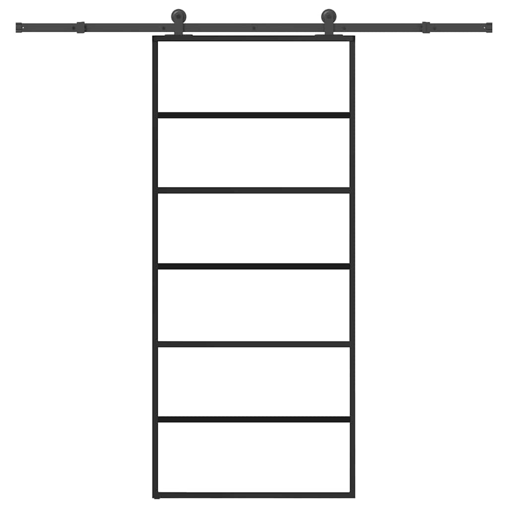 Schuifdeur Met Beslag 90X205 Cm Esg-Glas En Aluminium 90 x 205 cm (213.5 cm) 5 horizontale stangen